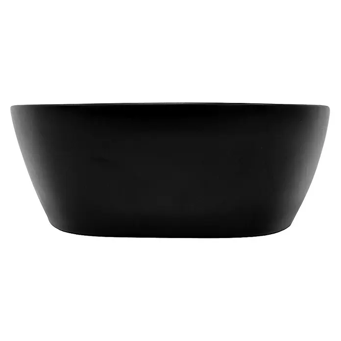 LuxeBath Aufsatzwaschbecken Handwaschbecken Schwarz inkl. Ablaufgarnitur ohne Überlauf - Ohne Spezialglasur, Schwarz - Schwarze, ovale Schale mit abgerundeten Seiten, ideal für Obst oder Dekoration und passt gut zu modernen Einrichtungen.