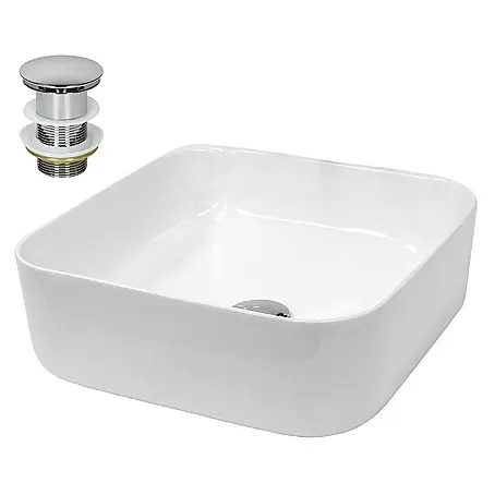 LuxeBath  Aufsatzwaschbecken Aufsatzwaschtisch Weiß inkl. Ablaufgarnitur ohne Überlauf Waschschale