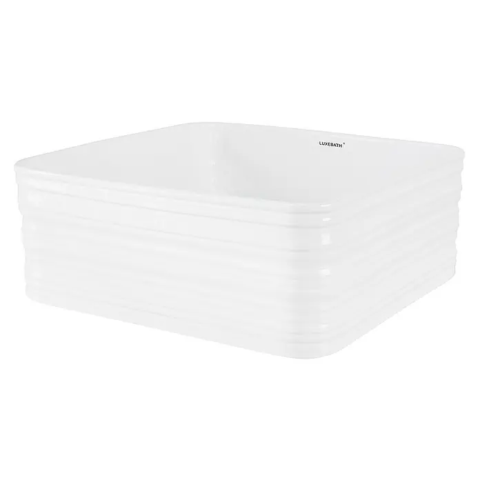 LuxeBath Aufsatzwaschbecken Waschtisch aus Keramik für Badezimmer / Gäste-WC - Ohne Spezialglasur, Weiß - Elegantes, quadratisches Aufsatzwaschbecken von LUXEBATH mit gerippter Außenfläche. Das moderne Designelement für Ihr Badezimmer.