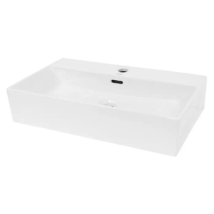 LuxeBath Aufsatzwaschbecken Aufsatzwaschtisch Waschschale Eckig Weiß Spülbecken - Ohne Spezialglasur, Weiß - Ein glänzendes, weißes Waschbecken in rechteckiger Form, das moderne Design und Funktionalität für jedes Badezimmer bietet.