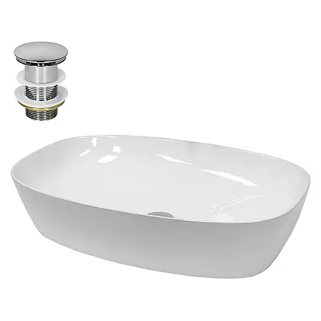 LuxeBath  Aufsatzwaschbecken Waschschale Aufsatzwaschtisch Weiß inkl. Ablaufgarnitur ohne Überlauf