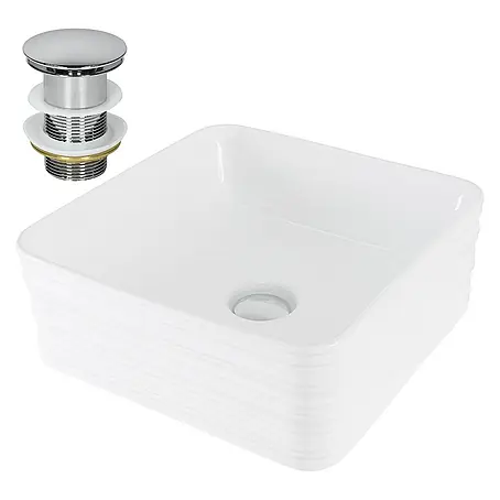 LuxeBath  Aufsatzwaschbecken Handwaschbecken Weiß inkl. Ablaufgarnitur ohne Überlauf