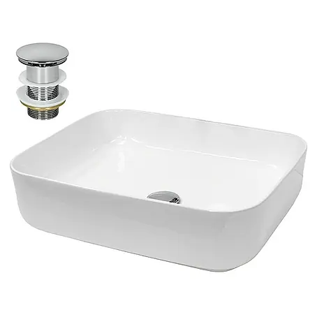 LuxeBath  Aufsatzwaschbecken Aufsatzwaschtisch Weiß inkl. Ablaufgarnitur ohne Überlauf Waschschale