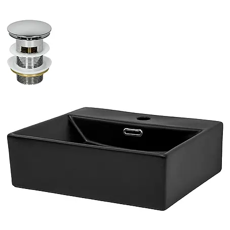 LuxeBath  Aufsatzwaschbecken Handwaschbecken Schwarz inkl. Ablaufgarnitur mit Überlauf