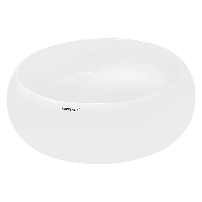 LuxeBath Aufsatzwaschbecken Aufsatzwaschtisch Waschschale Rund Weiß Spülbecken - Ohne Spezialglasur, Weiß - Nahaufnahme eines weißen LuxeBath Waschbeckens, das sich ideal für moderne Badezimmer eignet. Sein stilvolles, minimalistisches Design sorgt für Eleganz.