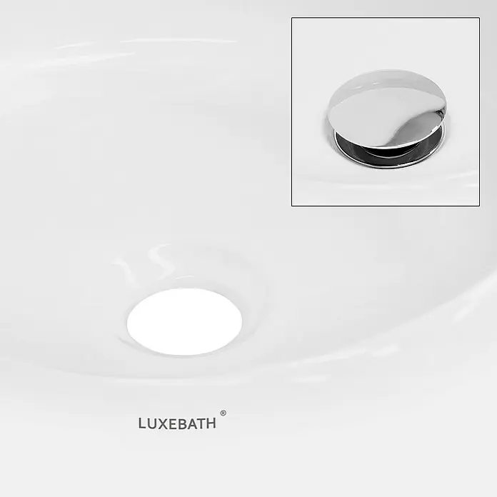 LuxeBath Aufsatzwaschbecken Aufsatzwaschtisch Waschschale Rund Weiß Spülbecken - Ohne Spezialglasur, Weiß - Weißes Waschbecken von LUXEBATH mit einem runden Abflussstopfen aus Chrom. Elegantes Design für jedes Badezimmer.