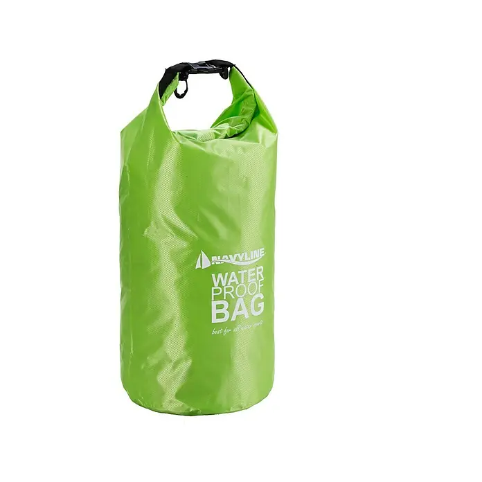 Navyline Drybag - 10 l, Grün - Grüne wasserdichte Tasche, ideal für Outdoor-Aktivitäten, mit schwarzem Tragegriff und Navyline-Logo.