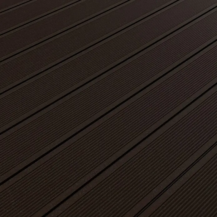 Kovalex WPC-Terrassendiele Exklusiv nach Maß - Schokobraun, Gebürstet, 300 x 14,5 x 2,6 cm - Braune Terrassendielen aus Holzverbundstoff mit geriffelter Oberfläche für den Außenbereich. Wetterfest und langlebig.