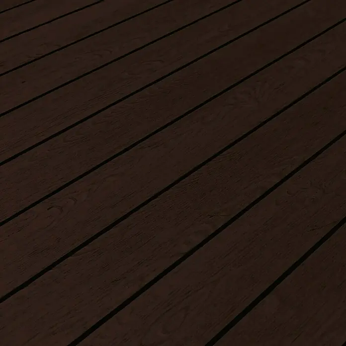 Kovalex WPC-Terrassendiele Massiv mit Struktur nach Maß - Schokobraun, 440 x 14,5 x 2 cm - Braunes Terrassendeck mit dunklen Fugen. Das hochwertige Holz sorgt für eine edle Optik und eine angenehme Atmosphäre im Außenbereich.