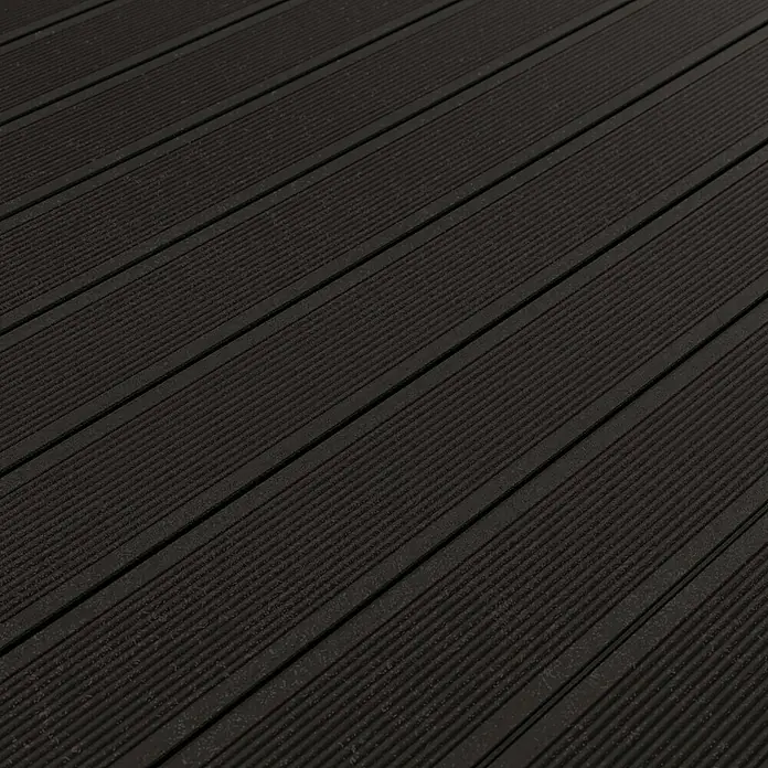 Kovalex WPC-Terrassendiele Exklusiv nach Maß - Graubraun, Gebürstet, 420 x 14,5 x 2,6 cm - Schwarze Terrassendielen aus geriffeltem Holzverbundmaterial für den Außenbereich. Ideal für stilvolle und pflegeleichte Terrassen.
