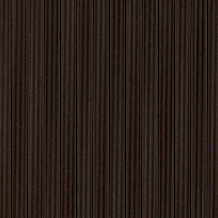 Kovalex WPC-Terrassendiele Exklusiv nach Maß - Schokobraun, Gebürstet, 300 x 14,5 x 2,6 cm - Dunkelbraune Holzpaneele, die eine warme, rustikale Atmosphäre vermitteln, ideal für Wandverkleidungen oder Bodenbeläge.