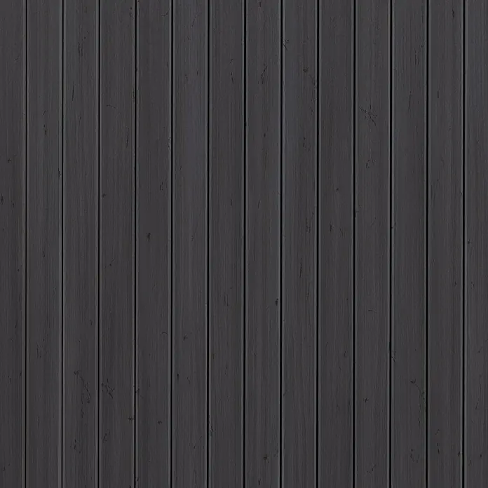 Kovalex WPC-Terrassendiele Massiv mit Struktur nach Maß - Räuchereiche, 460 x 14,5 x 2 cm - Dunkelgraue Holzpaneele schaffen eine stilvolle Kulisse für Ihre Präsentationen. Die vertikalen Linien sorgen für Tiefe und Interesse.