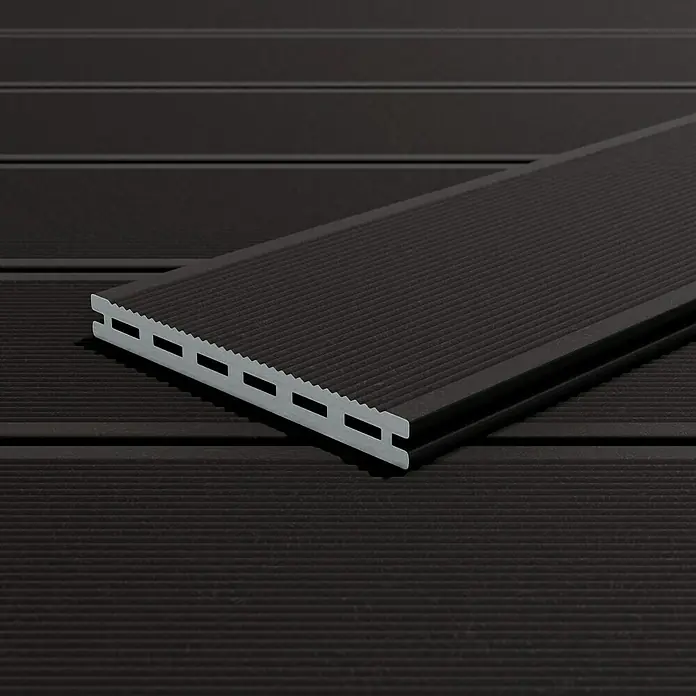 Kovalex WPC-Terrassendiele XL mit Struktur nach Maß - Graubraun, 390 x 19 x 2 cm - Terrassendielen aus Verbundmaterial in dunklem Anthrazit. Die Dielen sind witterungsbeständig und langlebig.