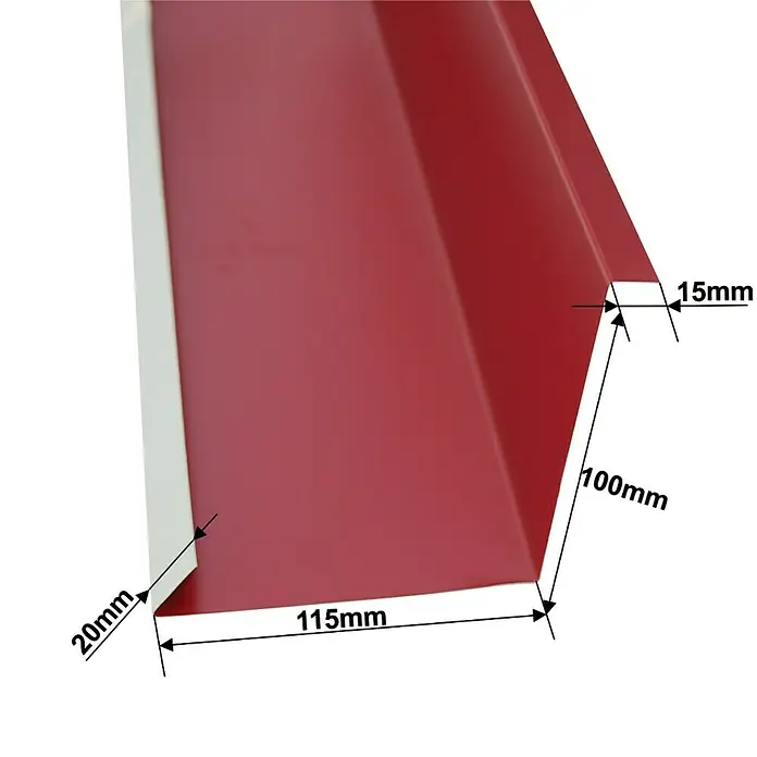 Metdach Innengiebelblech - Rot, 100 x 11,5 x 10 cm, Stahl - Rotes Metallprofil mit Maßangaben: 20mm, 115mm, 100mm und 15mm. Ideal für Bauprojekte und Dacheindeckung.