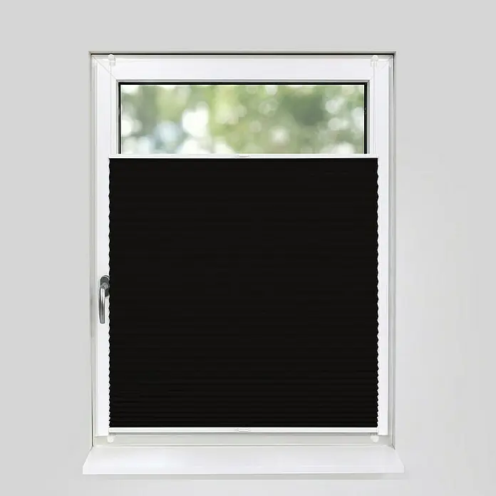 Deco-Raum Plissee ohne Bohren Basic - B x H: 40 x 150 cm, Schwarz - Schwarze Plissee-Jalousie im Fensterrahmen. Sie bietet Privatsphäre und Lichtschutz für ein gemütliches Zuhause.