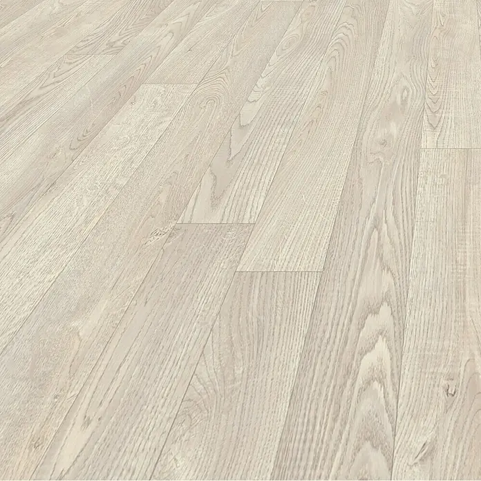 Beauflor PVC-Boden Meterware Sherwood - 400 cm, White Oak 167S, Beige - Nahaufnahme eines hellen Laminatbodens mit Holzmaserung, ideal für moderne Wohnräume.