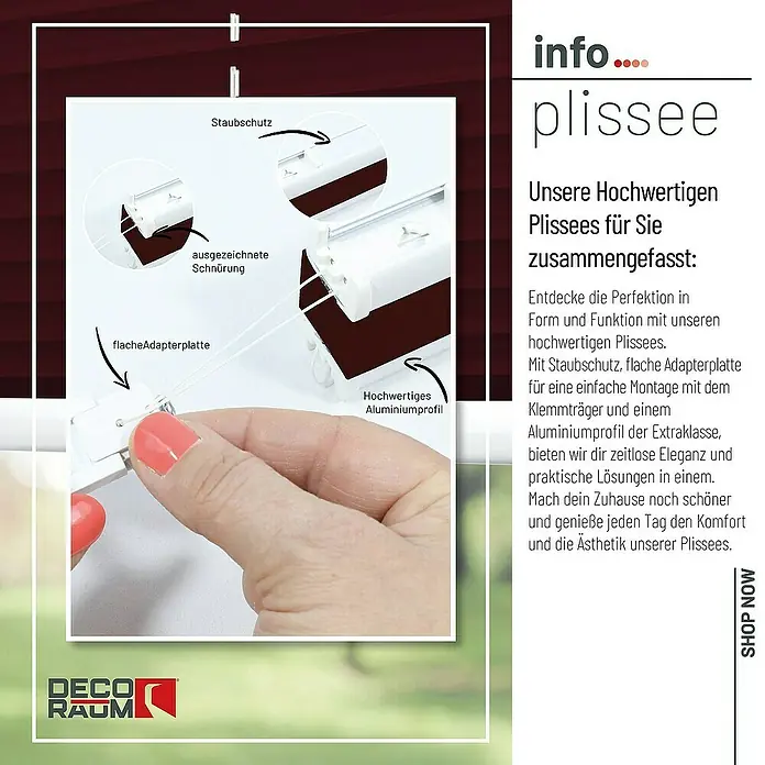 Deco-Raum Plissee ohne Bohren Basic - B x H: 45 x 150 cm, Weinrot - Hochwertiges Plissee mit Staubschutz und flacher Adapterplatte für einfache Montage. Zeitlose Eleganz und praktische Lösungen für Ihr Zuhause.