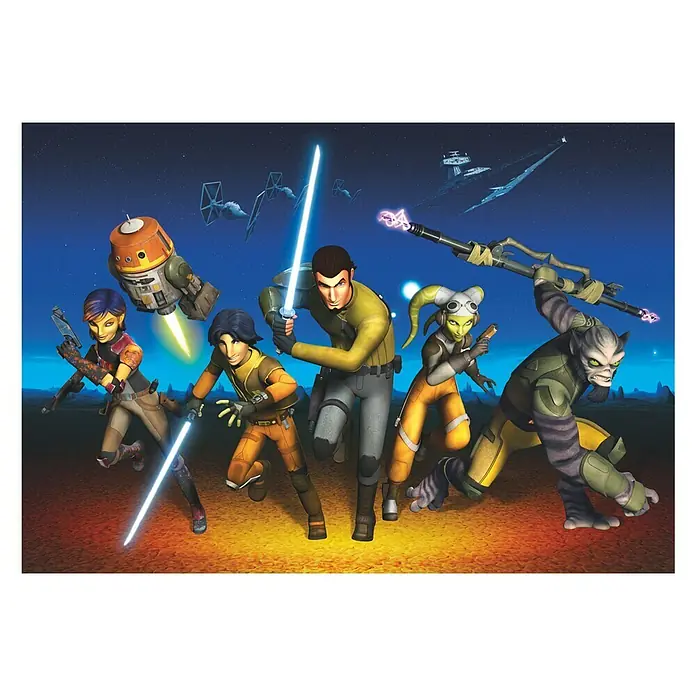 Komar Star Wars Fototapete Rebels Run - 8 -tlg., B x H: 368 x 254 cm, Papier - Star Wars Rebels: Das animierte Team mit Lichtschwertern, Blaster und dem Droiden Chopper in einer spannenden Szene.