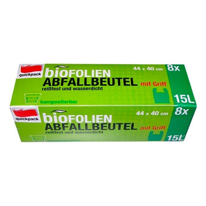 Quickpack Abfallbeutel bioFOLIEN15 l, 8 Stk., Griff, Geeignet für: Kompost Front View