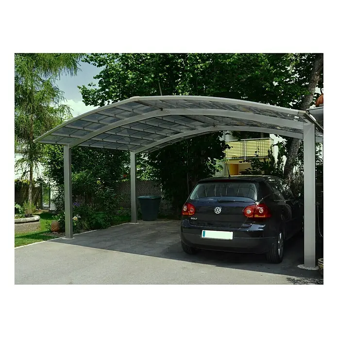 Ximax Carport Portoforte M 110 - Außenmaß inkl. Dachüberstand (B x T): 5,42 x 4,95 m, Doppelcarport, Edelstahloptik, Schneelast: 137 kg/m² - Carport aus Metall und Polycarbonat, das ein Auto vor Witterungseinflüssen schützt. Praktische Lösung für den Außenbereich.
