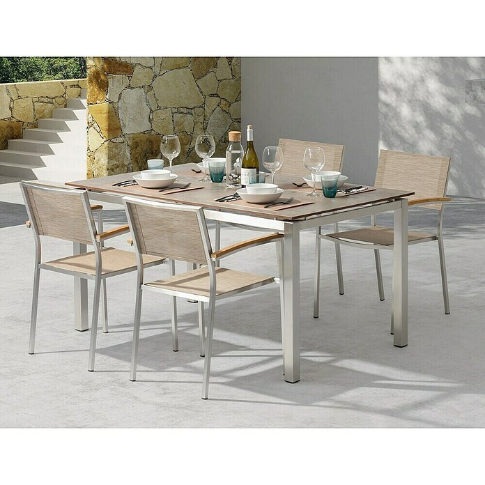 Acamp Gartenmöbel-Set Skye (7 -tlg., Stapelbar, Silber/Braun) | BAUHAUS