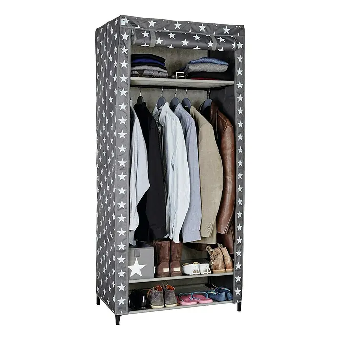 Textiler Kleiderschrank XXL - L x B x H: 50 x 80 x 175 cm, Polyester - Kleiderschrank mit Sternenmuster. Praktischer Stoffschrank mit Fächern und Kleiderstange bietet viel Stauraum für Kleidung und Schuhe.
