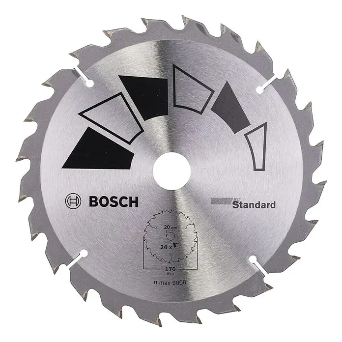 Bosch Kreissägeblatt Standard - 170 mm, Bohrung: 16 mm - 20 mm, Anzahl Zähne: 24 Stk. - Kreissägeblatt von Bosch, Standardausführung, 170 mm Durchmesser, 24 Zähne, für präzise Holzschnitte und andere Materialien.