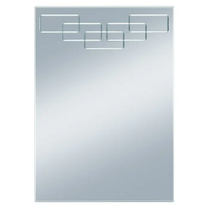 Kristall-Form Rillenschliffspiegel Oblong - 50 x 70 cm, Eckig - Ein rechteckiger Spiegel mit einem dekorativen Rahmen aus verbundenen Rechtecken am oberen Rand. Perfekt für Badezimmer und Flur.