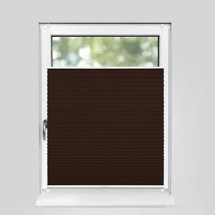 Deco-Raum Plissee ohne Bohren Basic - B x H: 100 x 150 cm, Dunkelbraun - Braune Plissee-Jalousie für Fenster, die sowohl Lichtschutz als auch Privatsphäre bietet. Ideal für moderne Wohnräume mit natürlichem Lichteinfall.