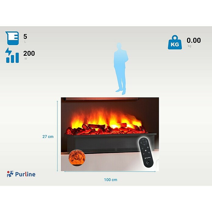 Purline Elektrischer Kamin Firecool Rustic Orange 100 (200 W, Schwarz, 33 x 100 x 27 cm) | BAUHAUS