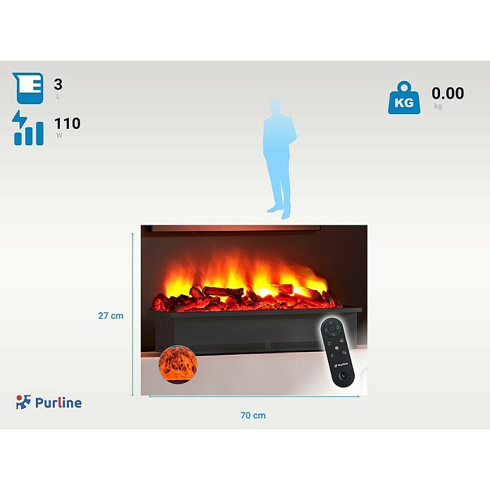 Purline Chimenea eléctrica Firecool Rustic Orange 70 (110 W, Negro, 27 x 70 x 33 cm) | BAUHAUS