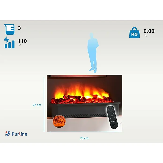 Purline Chimenea eléctrica Firecool Rustic Orange 70 - 70 cm - Imagen del producto de una chimenea eléctrica Purline con llamas realistas y un mando a distancia para manejar sus funciones.