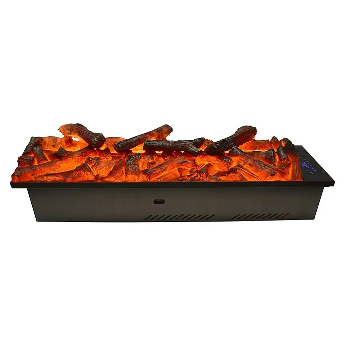 Purline Chimenea eléctrica Firecool Rustic Orange 100 - 100 cm - Primer plano de un inserto de chimenea eléctrica con troncos simulados y efectos de llama realistas en un diseño moderno.