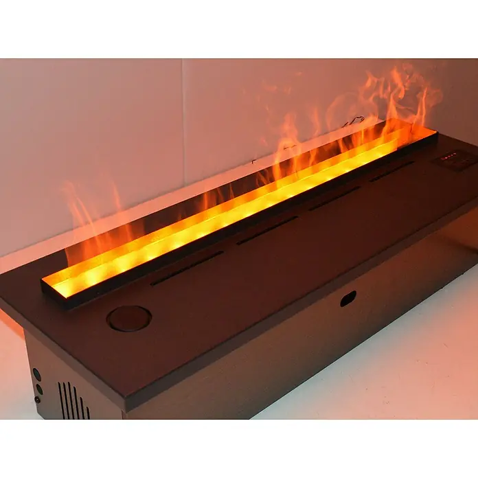 Purline Chimenea eléctrica Firecool Orange 70 - Negro, 110 W, 19 x 70 x 24 cm - Primer plano de una moderna chimenea eléctrica con llamas simuladas que crean un ambiente acogedor y agradable.