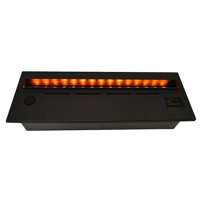 Purline Chimenea eléctrica Firecool Orange 70 - Negro, 110 W, 19 x 70 x 24 cm - Primer plano de una chimenea eléctrica con efectos de llama realistas y controles fáciles de usar, ideal para crear un ambiente acogedor.