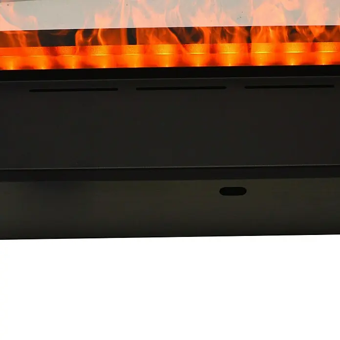 Purline Chimenea eléctrica Firecool Orange 70 - Negro, 110 W, 19 x 70 x 24 cm - Primer plano de una chimenea eléctrica negra con llamas anaranjadas, que irradia calidez y confort.