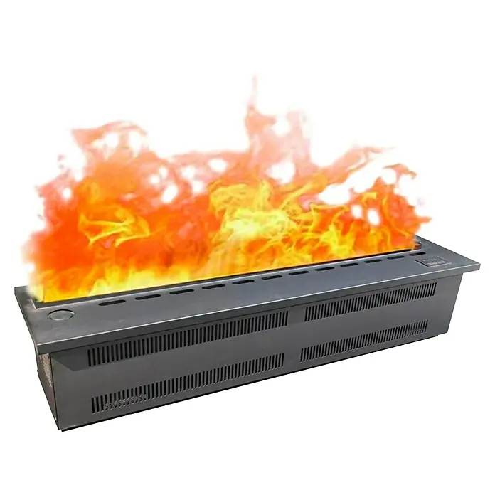 Purline Chimenea eléctrica Firecool Colors 100 - Negro, 100 cm - Una imagen cercana de una hoguera de bioetanol moderna con llamas brillantes. Agrega calidez y ambiente a cualquier espacio interior.