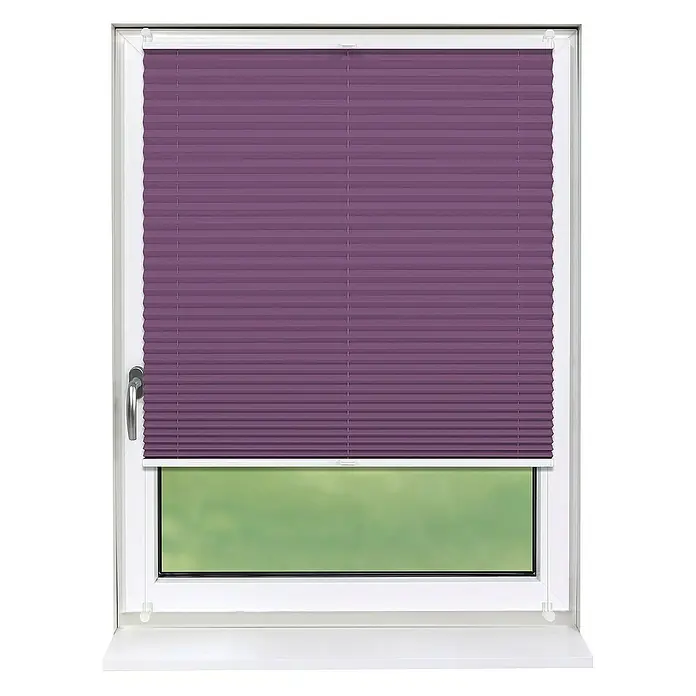 Deco-Raum Plissee ohne Bohren Basic - B x H: 105 x 150 cm, Lila - Fenster mit lila Plissee-Jalousie, die das Licht filtert und Privatsphäre bietet. Ideal für Wohn- und Schlafräume.