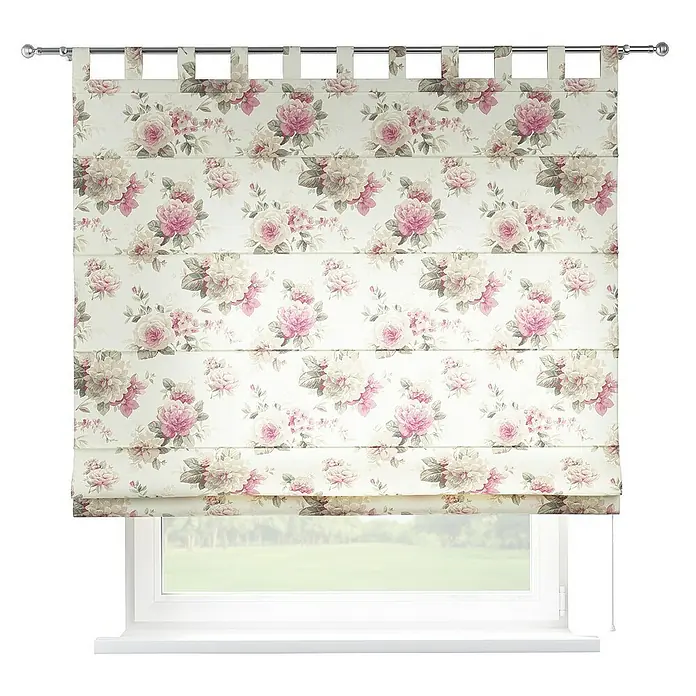 Dekoria Raffrollo - B x H: 100 x 170 cm - Ein schönes, blumengemustertes Raffrollo mit Schlaufenaufhängung. Das Rollo ist vor einem Fenster angebracht und bietet Privatsphäre.