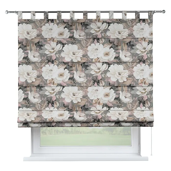 Dekoria Raffrollo - B x H: 100 x 170 cm - Blumengardine mit dekorativen Schlaufen und Blumenmuster, die für eine angenehme Atmosphäre sorgt. Ideal für Wohn- oder Schlafzimmerfenster.