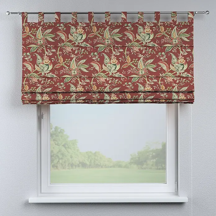 Dekoria Raffrollo - B x H: 130 x 170 cm - Elegante, rote Raffrollos mit floralem Muster. Ideal für ein gemütliches Ambiente in jedem Raum und eine schöne Fensterdekoration.