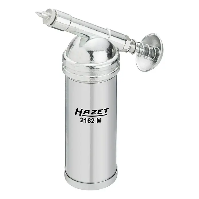 Hazet Fettpresse 2162M - Druck: Max. 69 bar/1.000 psi, Füllmenge: 80 g - Ein verchromter HAZET 2162 M Fettinjektor, ein Werkzeug zum gezielten Auftragen von Schmierfetten, mit präziser Düse und robustem Design.
