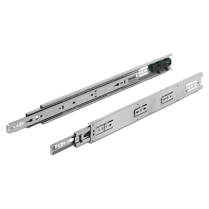 Häfele Guía para cajones 3832 SC con entrada automática - Longitud de instalación: 300 mm, Capacidad de carga: 35 kg, Extracción total, Lateralmente en el cajón, Blanco - Guías metálicas para cajones con mecánica precisa para un movimiento suave, ideales para la construcción de muebles y proyectos de interiorismo.