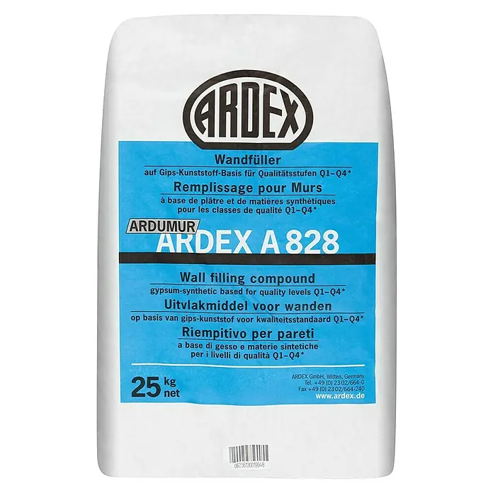 Ardex Wandfüller A 828 - 25 kg, Weiß - ARDEX A 828 Wandfüller: Hochwertige Spachtelmasse auf Gips-Kunststoff-Basis für Wände, ideal für Qualitätsstufen Q1-Q4.
