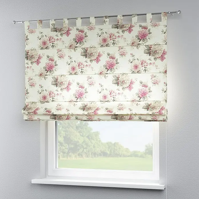 Dekoria Raffrollo - B x H: 120 x 160 cm - Elegante Fensterdekoration: Raffrollo mit zartem floralem Muster und praktischer Aufhängung für ein stilvolles Ambiente im Raum.