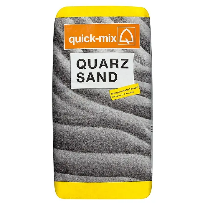 Quick-Mix Quarzsand - 25 kg, Feuergetrocknet - Ein Sack Quick-Mix Quarzsand, feuergetrocknet und mit einer Körnung von 0,1–0,4 mm. Ideal für diverse Anwendungen.