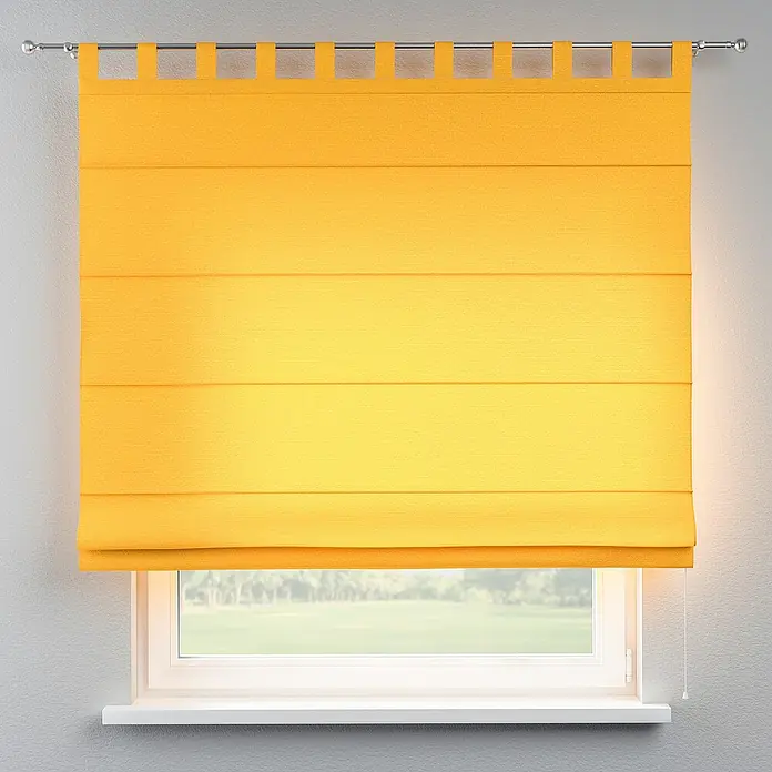 Dekoria Raffrollo - B x H: 120 x 160 cm - Gelbe Raffrollos mit Schlaufenaufhängung aus Stoff. Sie sind herabgelassen und verdecken ein Fenster und sorgen für Privatsphäre und Lichtsteuerung.