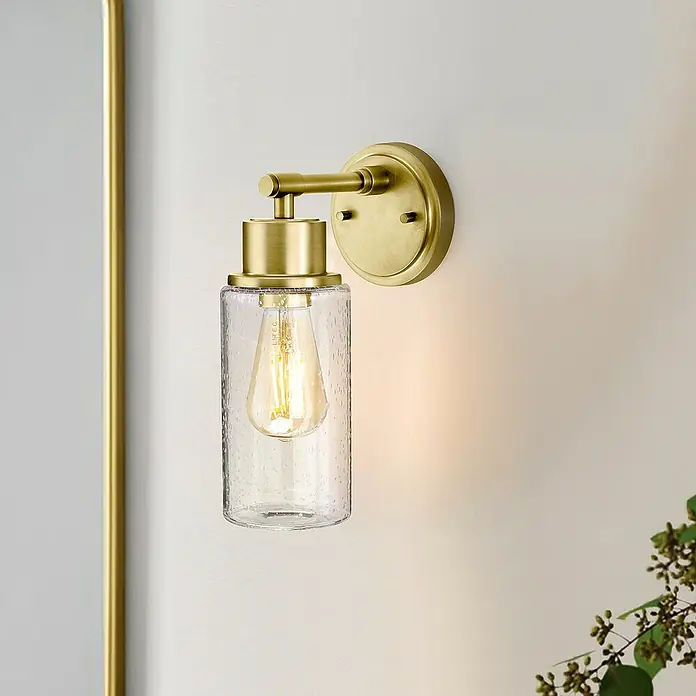 Elstead Wandleuchte Morvah - 60 W, L x B x H: 18,9 x 12 x 30 cm, Messing, E27 - Elegante Wandleuchte mit goldenem Finish und einem zylindrischen Glasschirm, der ein warmes, einladendes Licht verbreitet.