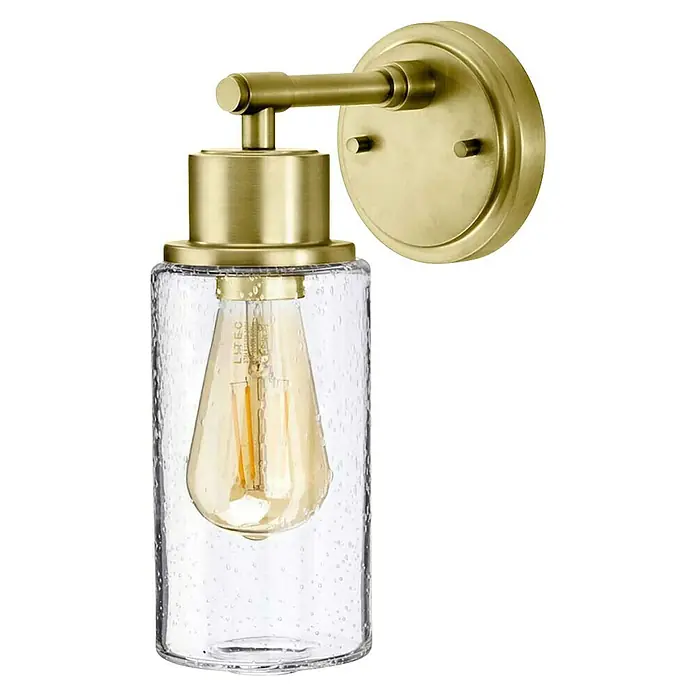Elstead Wandleuchte Morvah - 60 W, L x B x H: 18,9 x 12 x 30 cm, Messing, E27 - Wandleuchte mit Edison-Glühbirne und klarem Glaslampenschirm, montiert auf einer goldenen Armatur.