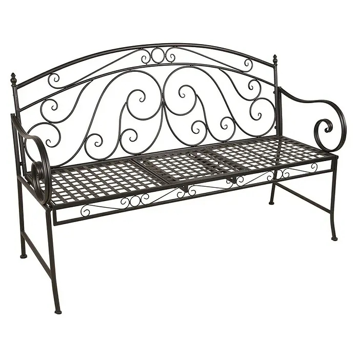 Garden Pleasure Gartenbank Saket mit hochklappbarem Tisch - B x T x H: 148 x 55 x 96 cm, Stahl, Schwarz - Elegante, dunkle Gartenbank aus Metall mit geschwungenem Design. Perfekt für entspannte Stunden im Freien und als stilvolle Dekoration.